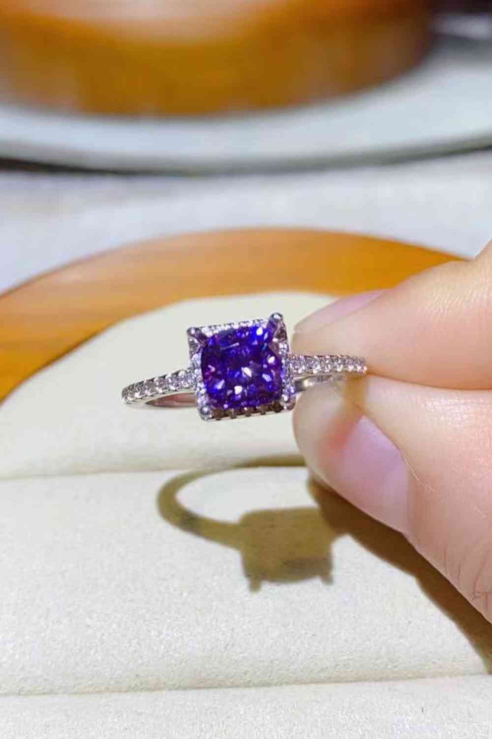 1 Carat Moissanite Platinum-Plated Square Ring - Ladyez