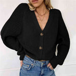 Button Up V-Neck Long Sleeve Cardigan - Ladyez