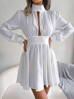Cutout Turtleneck A-Line Mini Dress - Ladyez