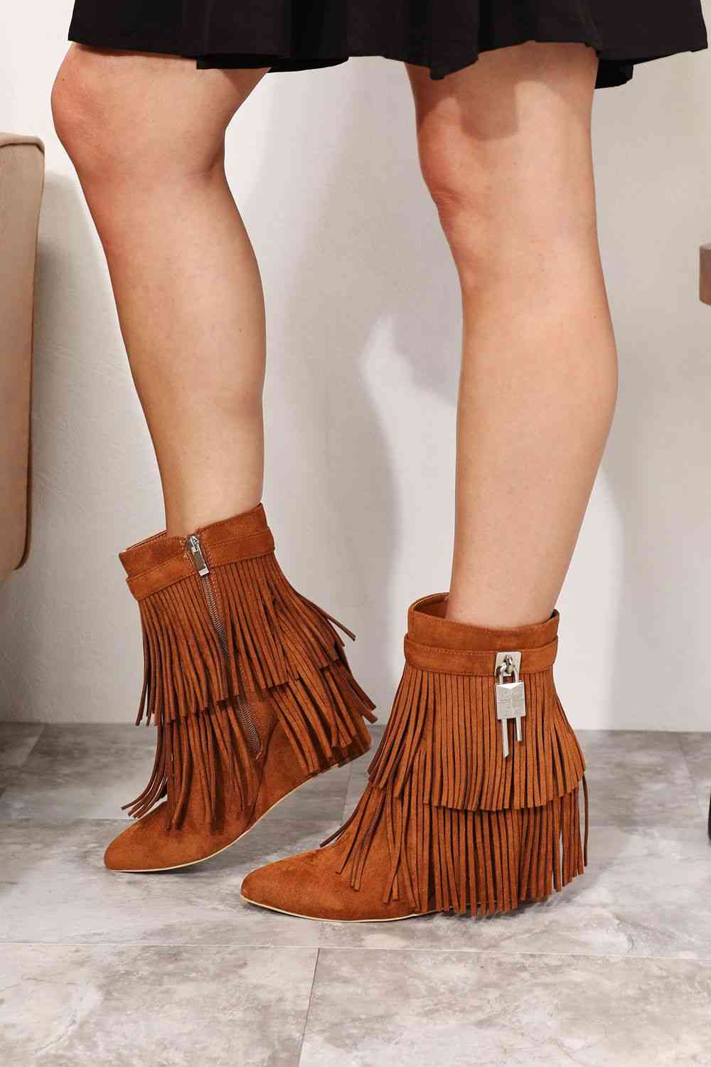 Legend Women's Tassel Wedge Heel Ankle Booties - Ladyez