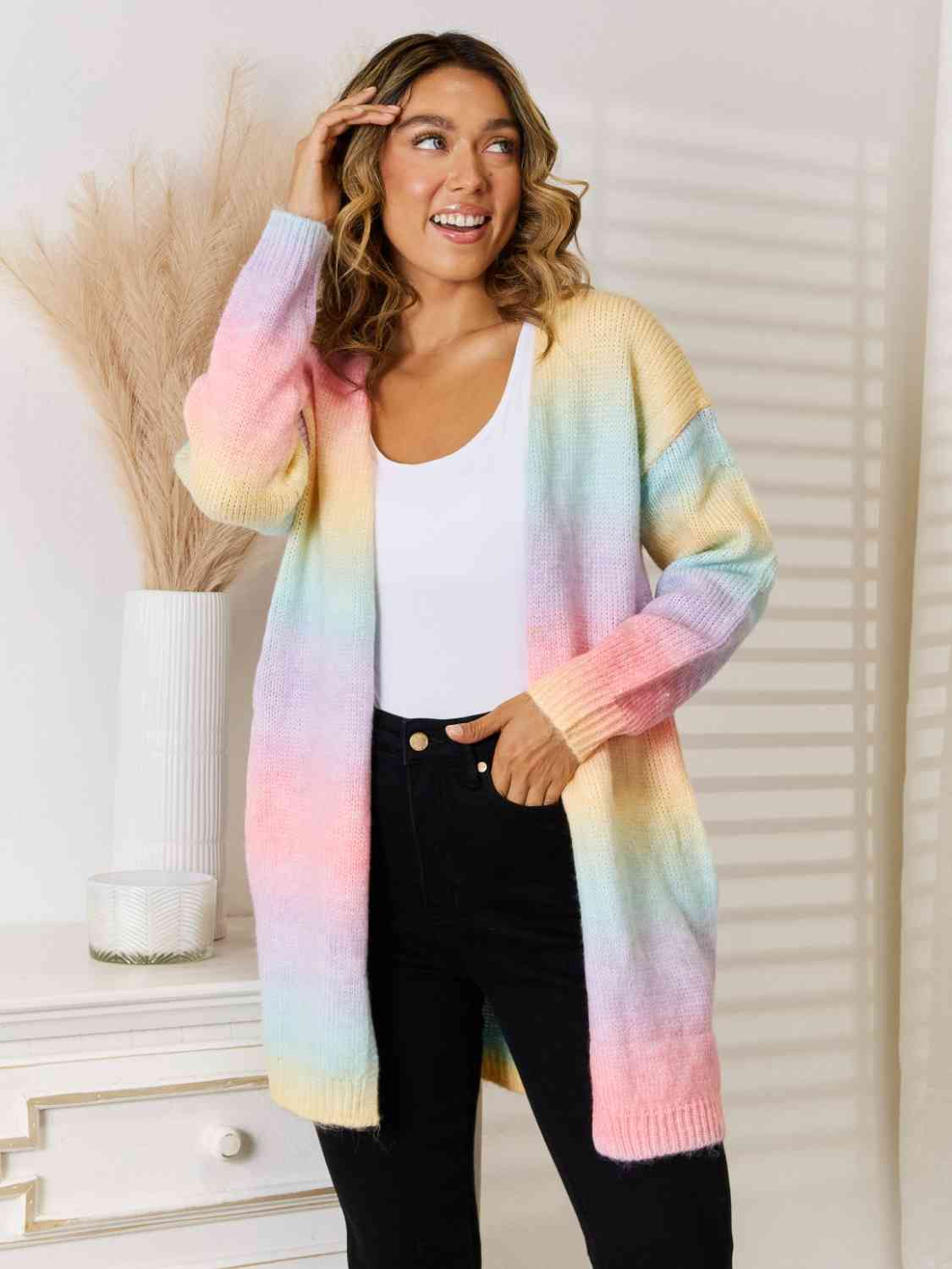 Full Size Gradient Open Front Cardigan - Ladyez