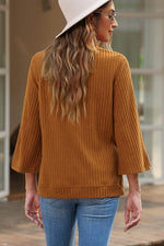 Ribbed Round Neck Slit Top - Ladyez