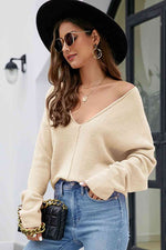 V-Neck Center Seam Sweater - Ladyez