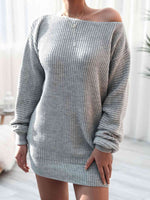 Rib-Knit Mini Sweater Dress - Ladyez