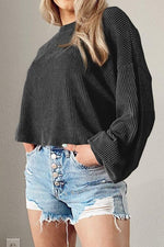 Round Neck Drop Shoulder Long Sleeve Top - Ladyez