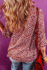 Printed Tie Neck Ballon Sleeve Blouse - Ladyez