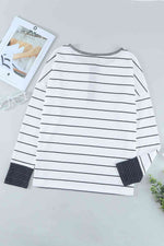 Striped Waffle Knit Henley Long Sleeve Top - Ladyez