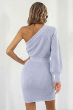 One Shoulder Raglan Sleeve Pencil Sweater Dress - Ladyez