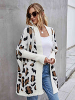 Leopard Pattern Fuzzy Cardigan - Ladyez