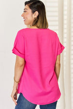 Zenana V-Neck Rolled Short Sleeve T-Shirt - Ladyez