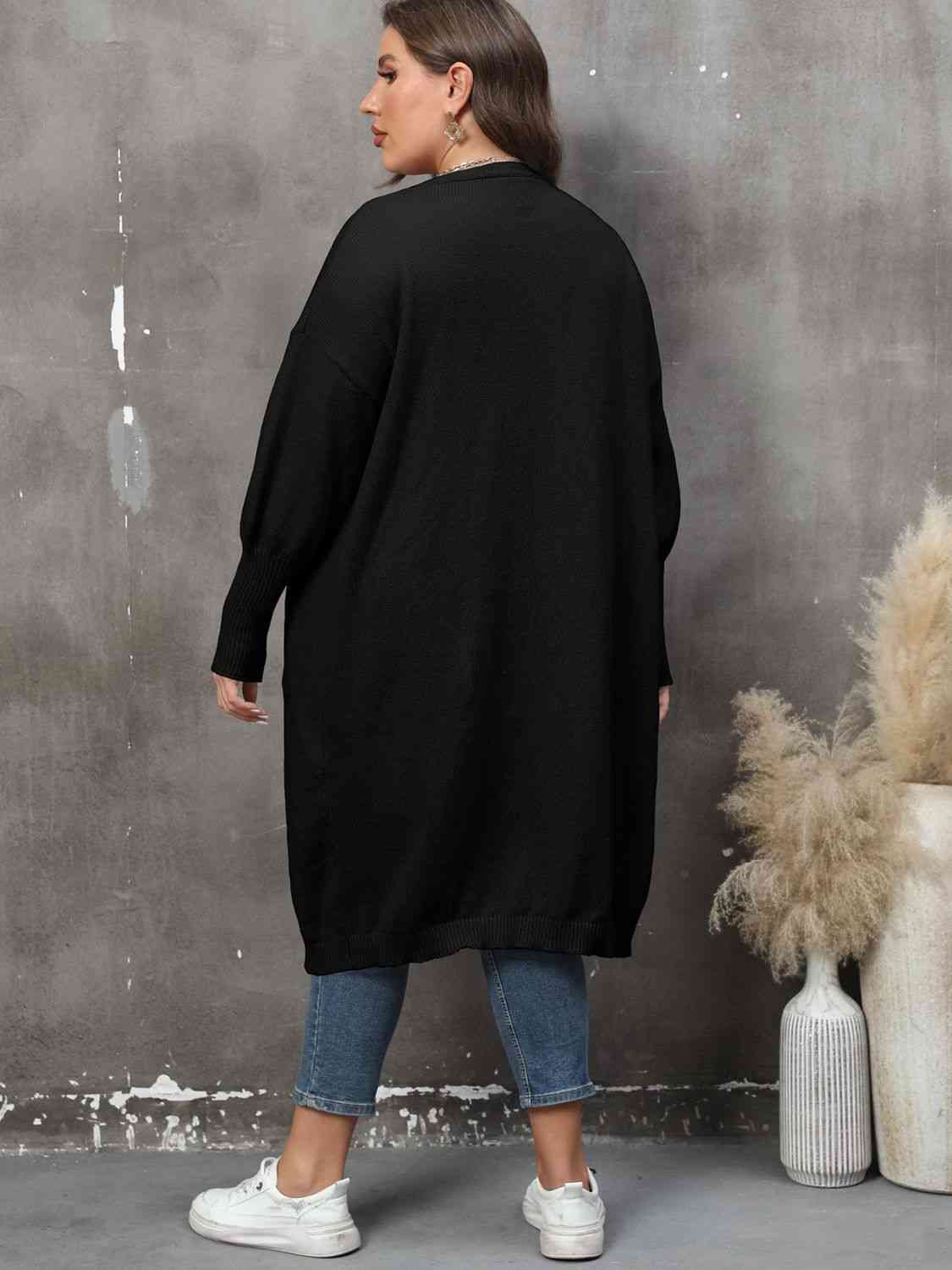 Plus Size Long Sleeve Pocketed Cardigan - Ladyez