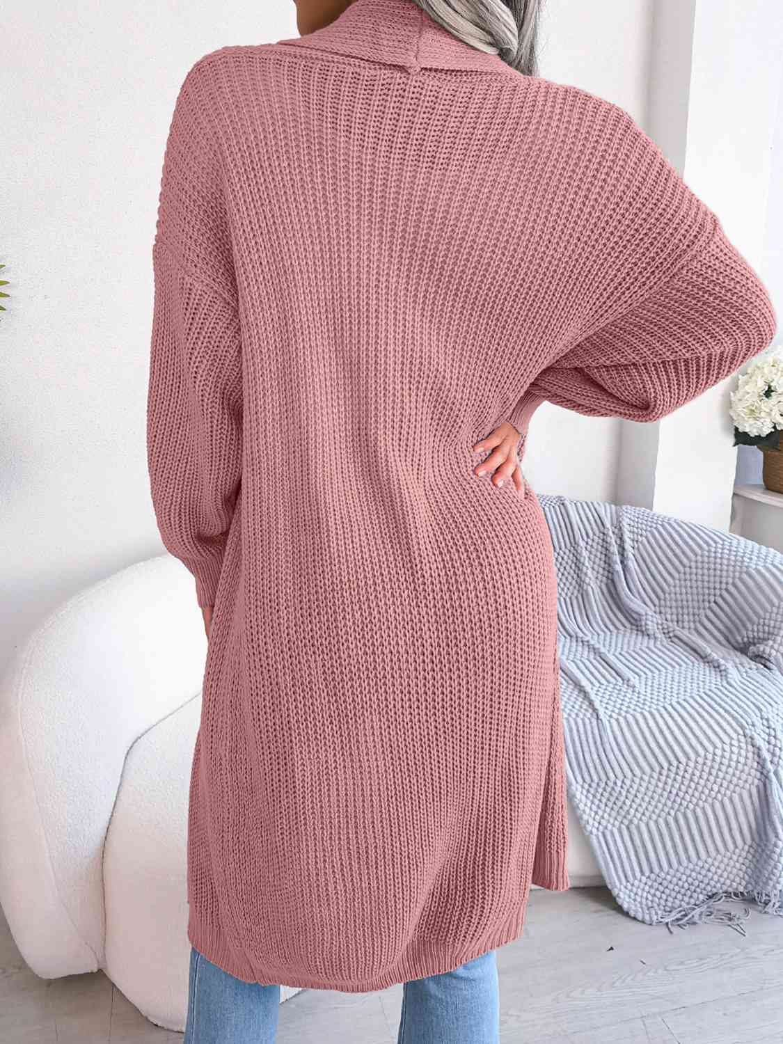 Open Front Dropped Shoulder Longline Cardigan - Ladyez