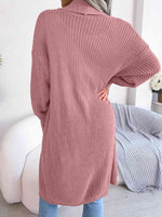 Open Front Dropped Shoulder Longline Cardigan - Ladyez