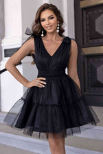V-Neck Shoulder Detail Mesh Dress - Ladyez