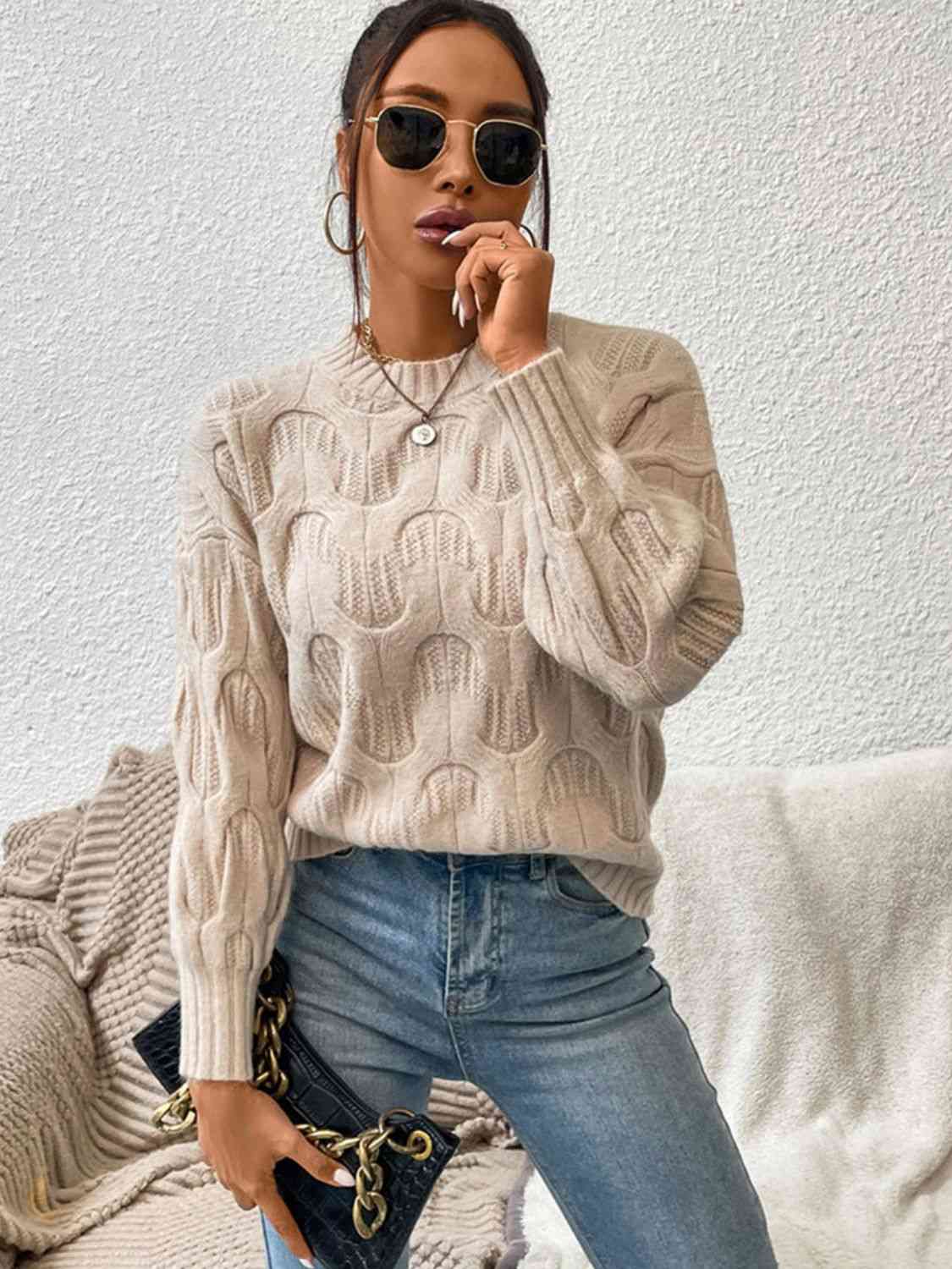 Round Neck Long Sleeve Sweater - Ladyez