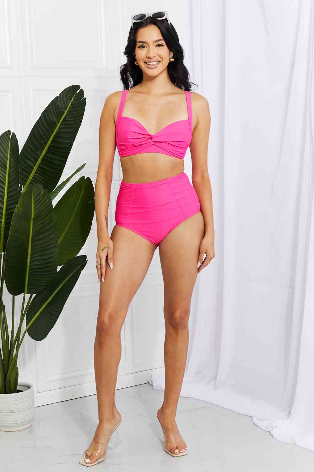 Marina West Swim Take A Dip Twist High-Rise Bikini in Pink - Ladyez