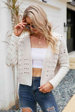 Open Front Cuffed Cropped Cardigan - Ladyez