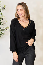 Zenana Buttoned Long Sleeve Blouse - Ladyez