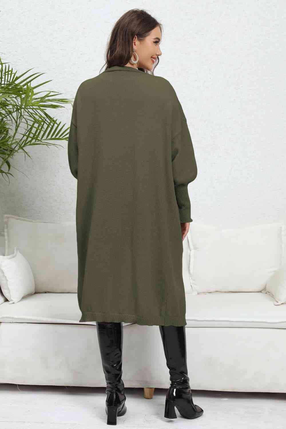 Open Front Dropped Shoulder Cardigan - Ladyez