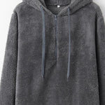 Quarter-Zip Drawstring Teddy Hoodie - Ladyez