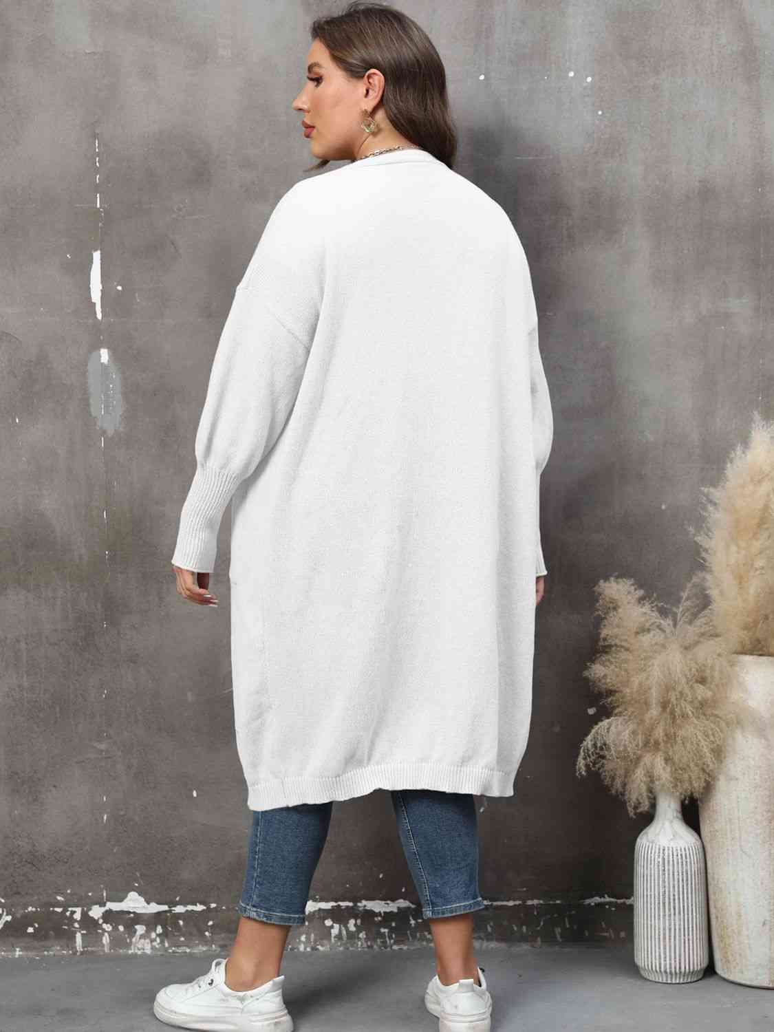 Plus Size Long Sleeve Pocketed Cardigan - Ladyez