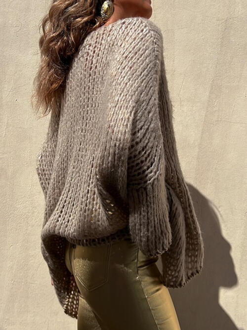 Contrast V-Neck Long Sleeve Sweater - Ladyez