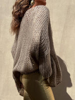 Contrast V-Neck Long Sleeve Sweater - Ladyez