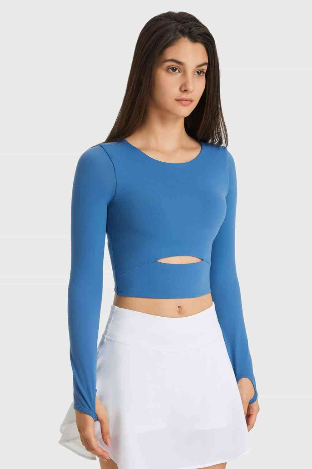 Cutout Long Sleeve Cropped Sports Top - Ladyez