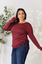 Culture Code Full Size Drawstring Round Neck Long Sleeve Top - Ladyez