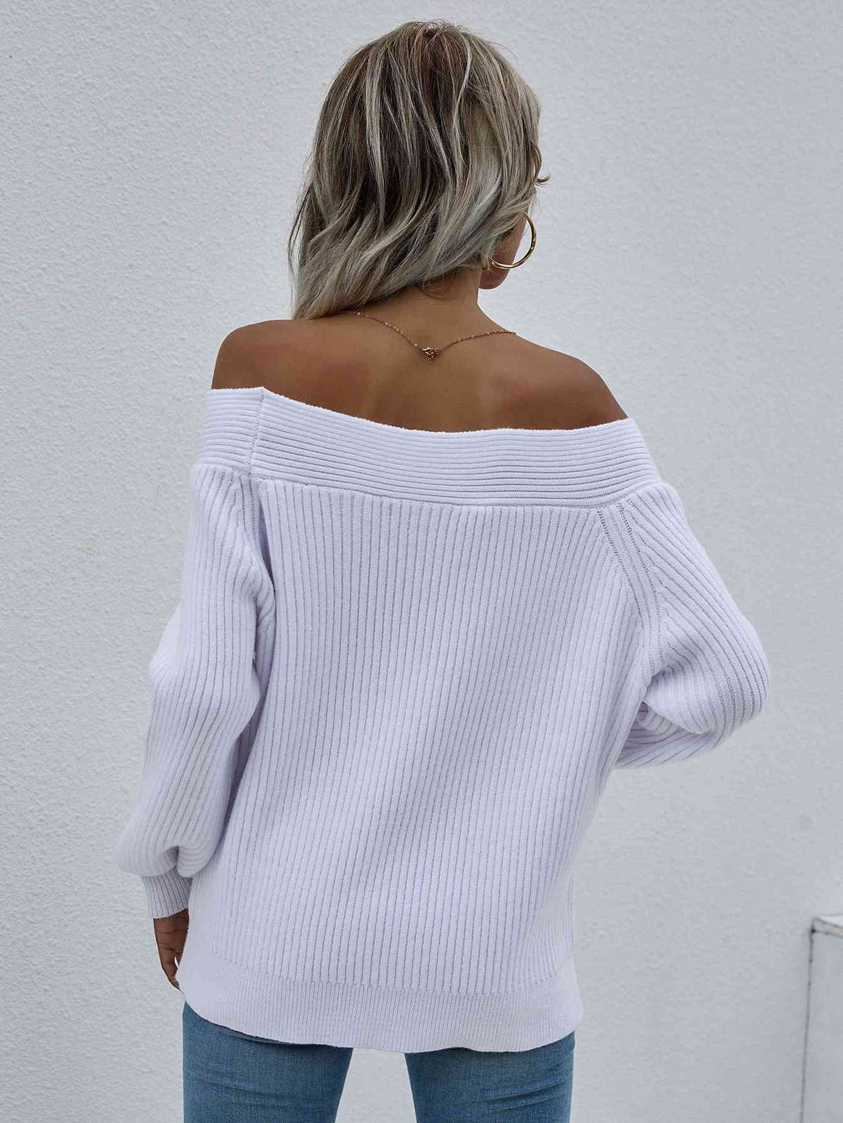 Double Take Off-Shoulder Rib-Knit Sweater - Ladyez
