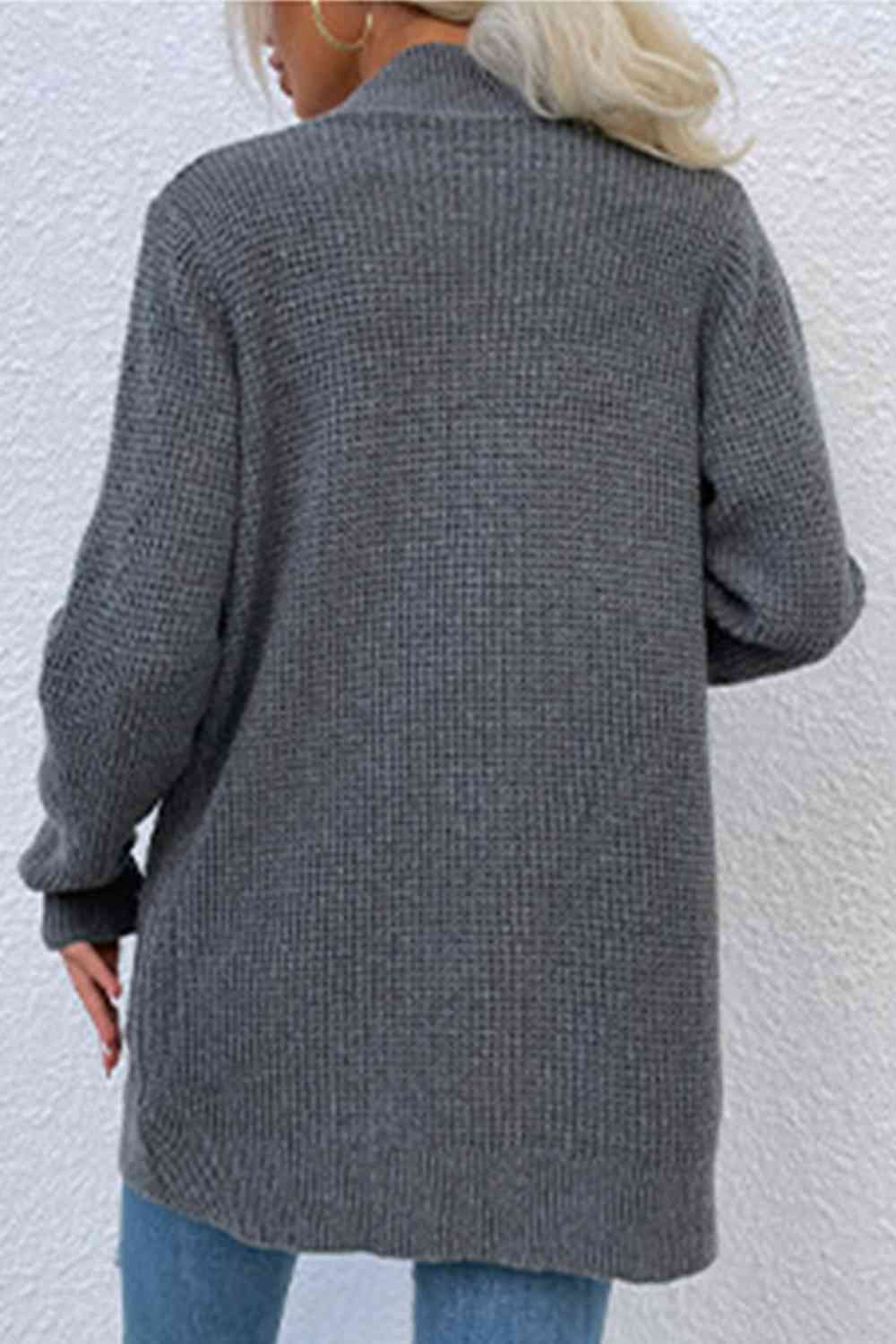 Open Front Rib-Knit Cardigan with Pockets - Ladyez