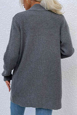 Open Front Rib-Knit Cardigan with Pockets - Ladyez