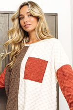 BiBi Color Block Brushed Checker Top - Ladyez