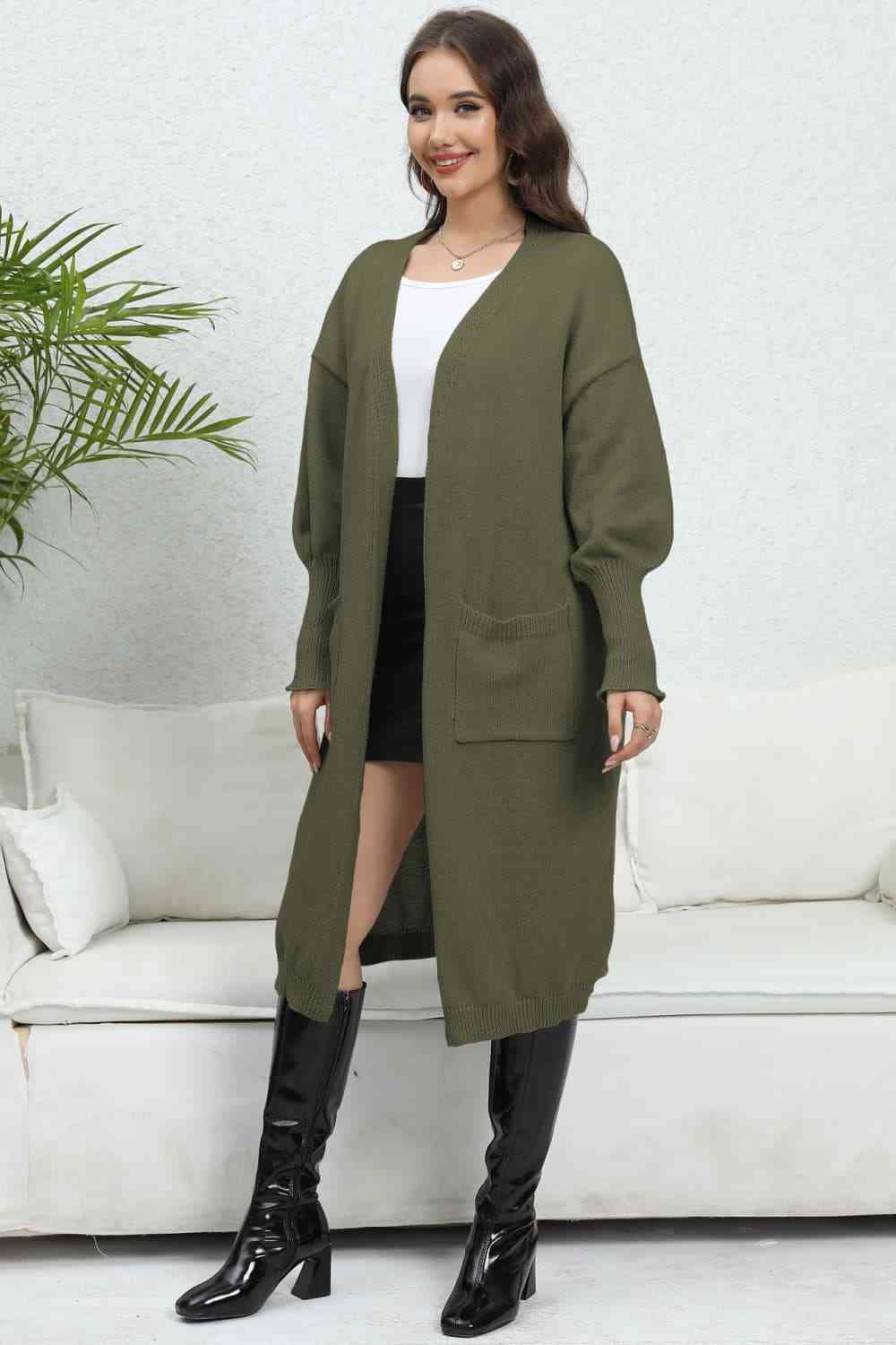Open Front Dropped Shoulder Cardigan - Ladyez