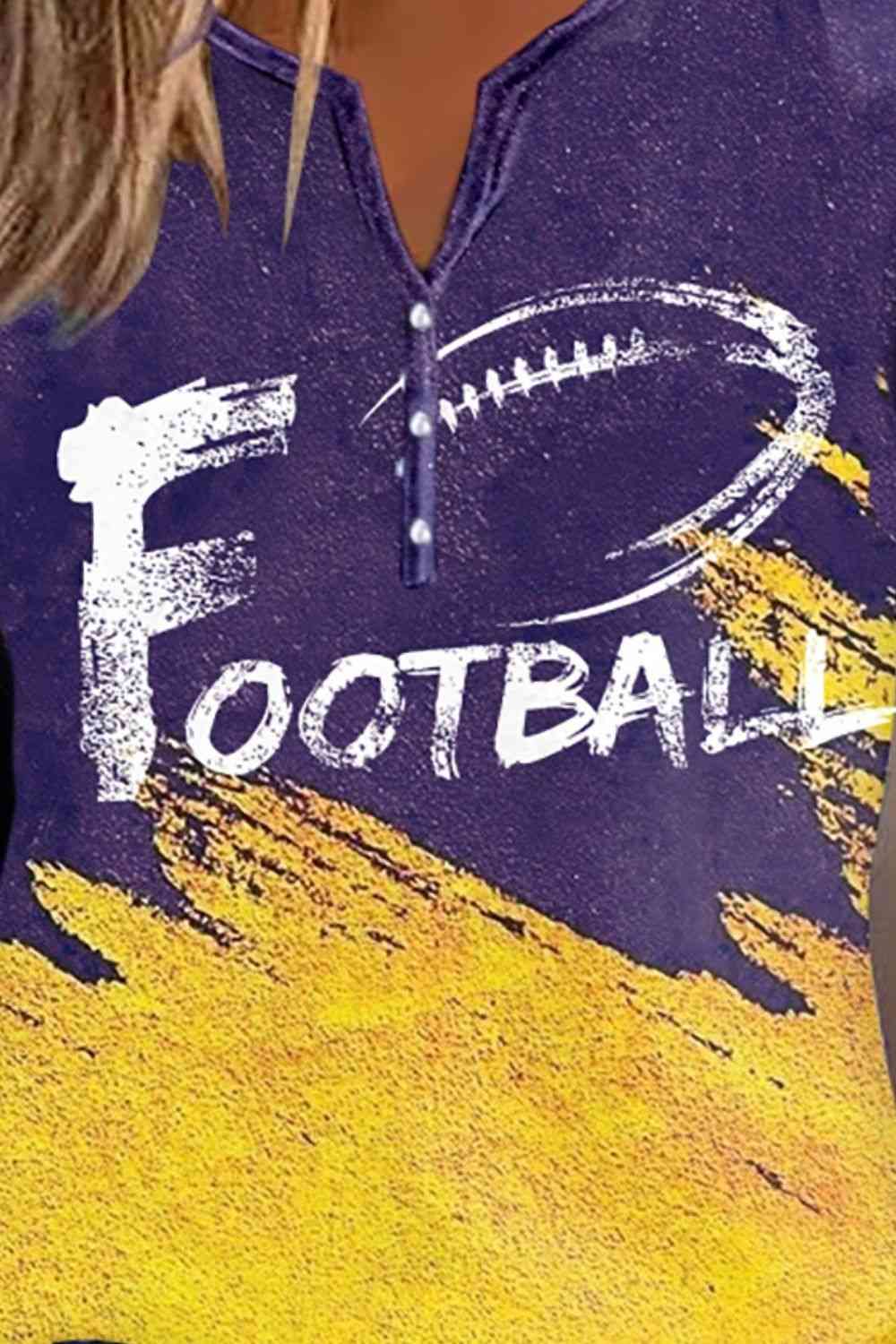 FOOTBALL Graphic Notched Neck Long Sleeve T-Shirt - Ladyez