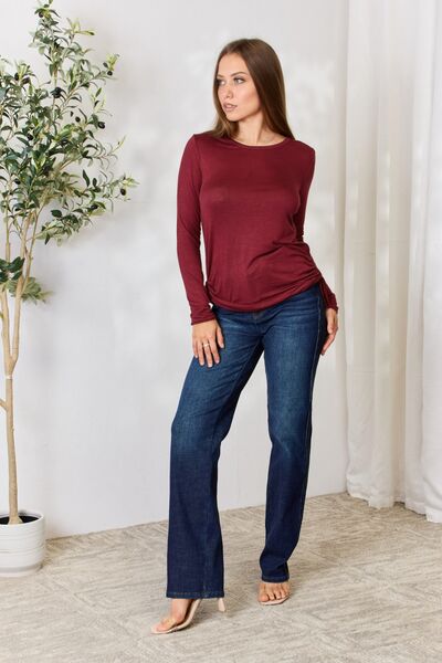 Culture Code Full Size Drawstring Round Neck Long Sleeve Top - Ladyez