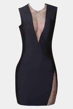 Rhinestone Detail Spliced Mesh Sleeveless Dress - Ladyez