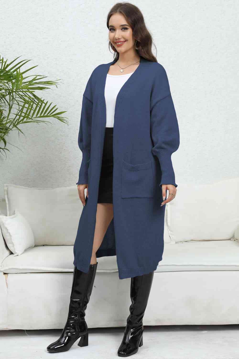 Open Front Dropped Shoulder Cardigan - Ladyez