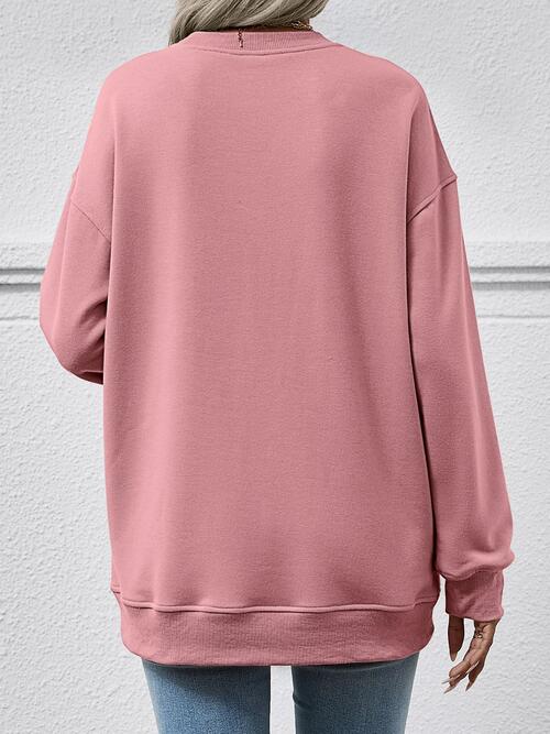 Round Neck Long Sleeve Sweatshirt - Ladyez