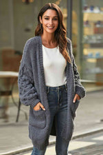 Open Front Ribbed Trim Duster Cardigan - Ladyez