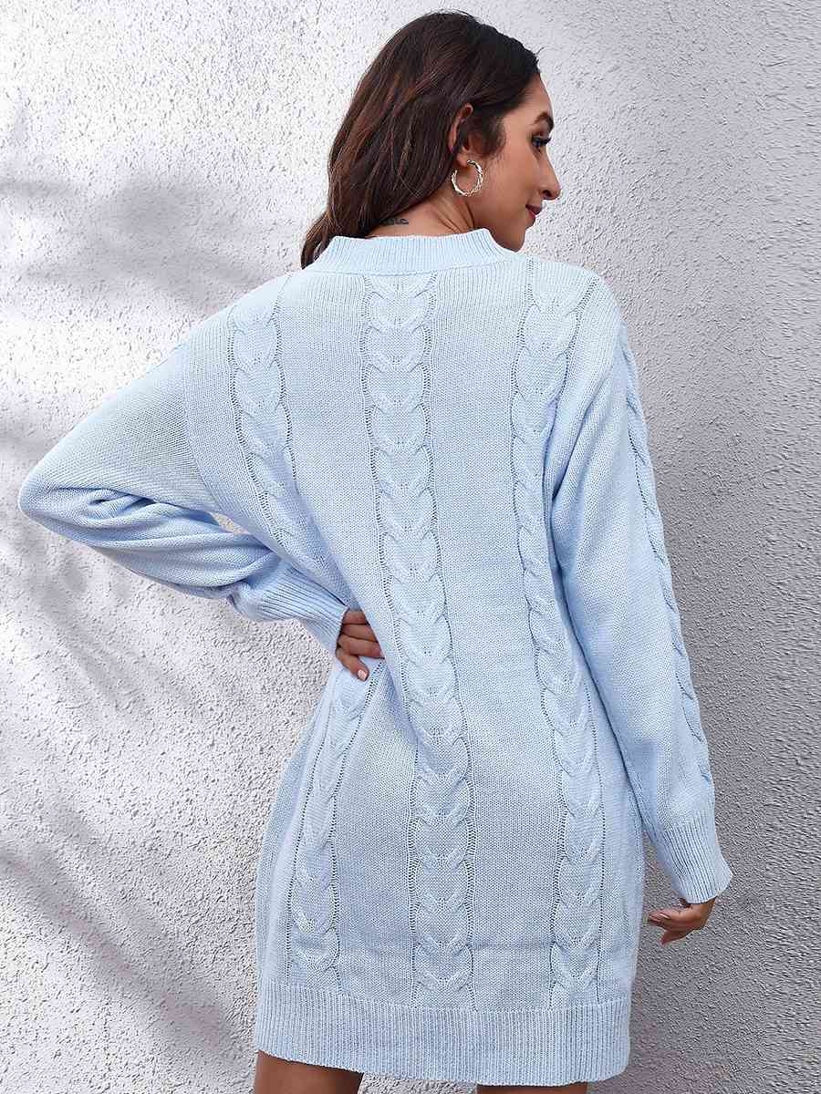 Cable-Knit Round Neck Sweater Dress - Ladyez