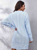 Cable-Knit Round Neck Sweater Dress - Ladyez