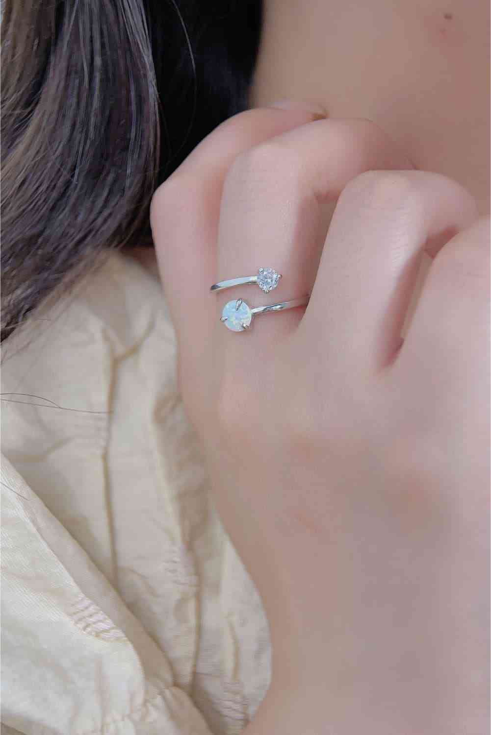 Opal 925 Sterling Silver Bypass Ring - Ladyez