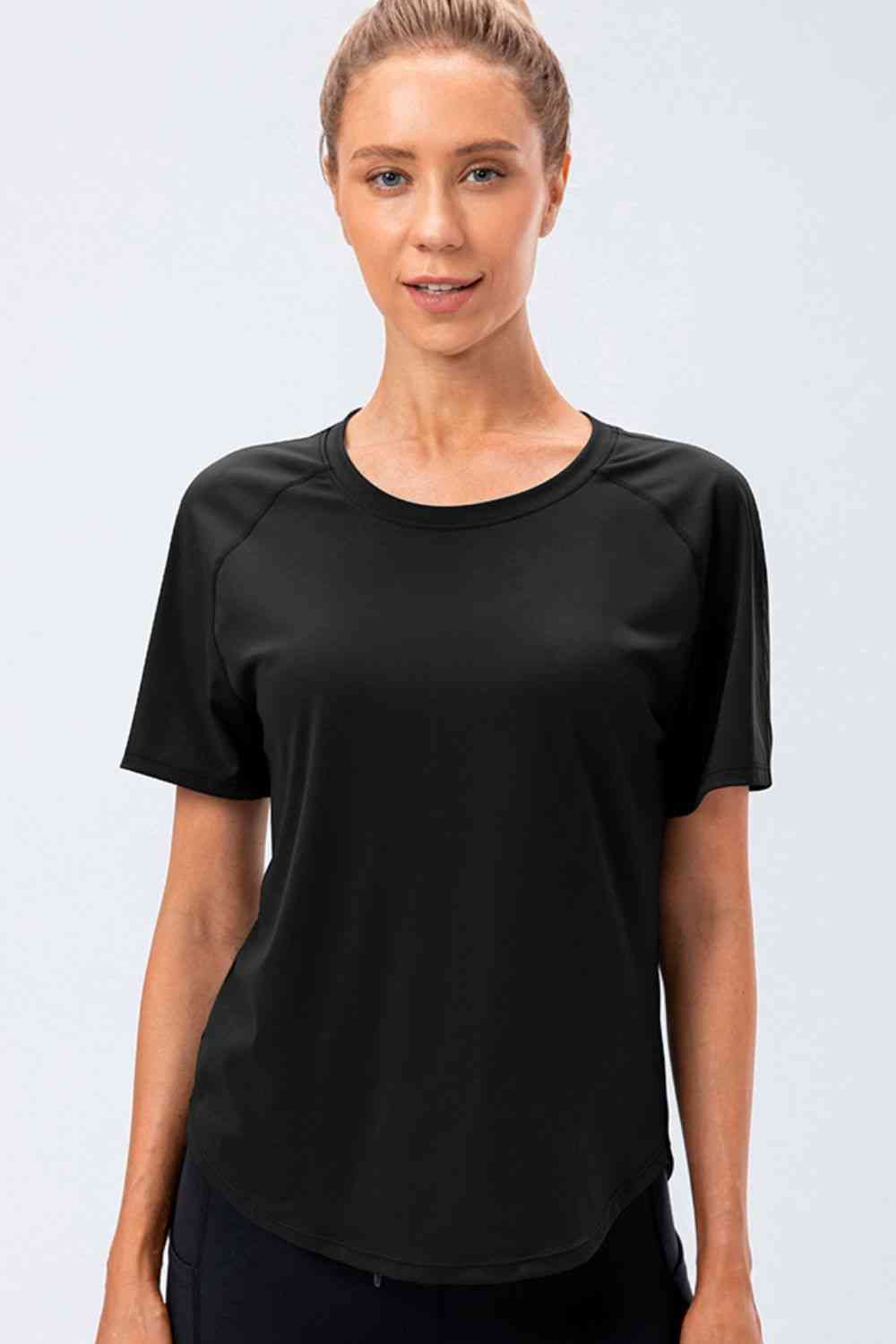 Round Neck Raglan Sleeve Active Tee - Ladyez