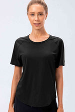 Round Neck Raglan Sleeve Active Tee - Ladyez