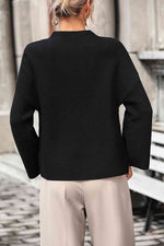 Mock Neck Dropped Shoulder Pullover Sweater - Ladyez