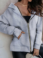 Zip-Up Slit Hoodie with Pockets - Ladyez