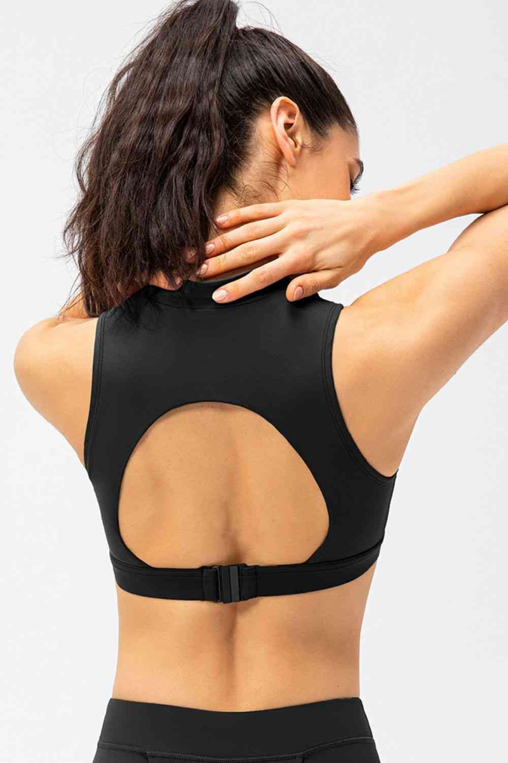 Full Size Cropped Cutout Back Zipper Front Active Tank Top - Ladyez