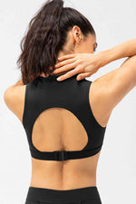 Full Size Cropped Cutout Back Zipper Front Active Tank Top - Ladyez