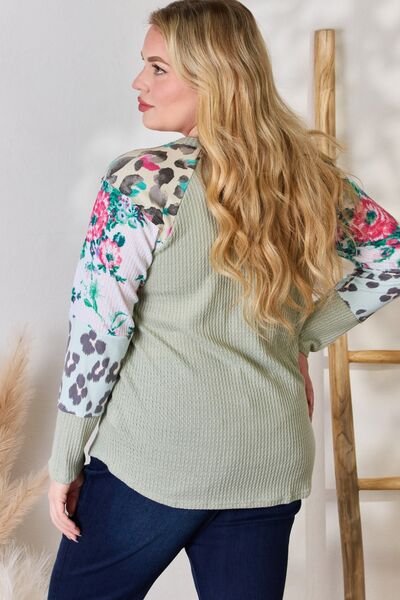 Hailey & Co Full Size Printed Round Neck Blouse - Ladyez
